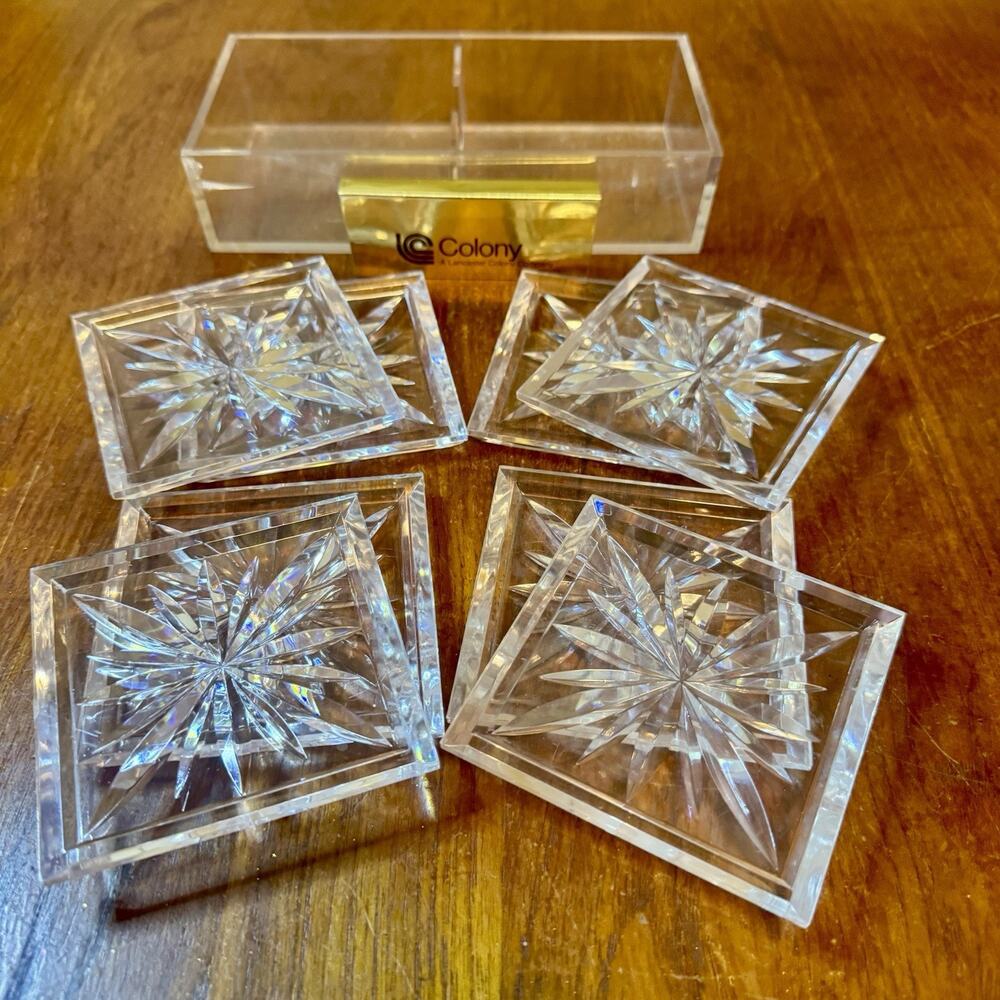 Vintage Dek-o-Coasters Genuine Duracite Starburst Coasters Set of 4 Holder, Card